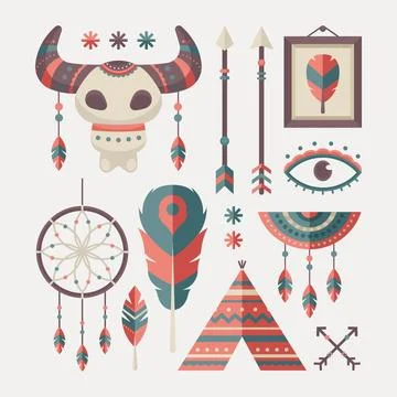 Flat boho element collection 스톡 일러스트