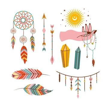 Flat boho element collection Stock Illustration