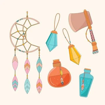 Flat boho element collection Stock Illustration