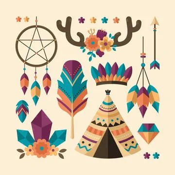 Flat boho element set 스톡 일러스트