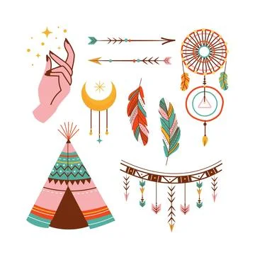 Flat boho element set Stock Illustration