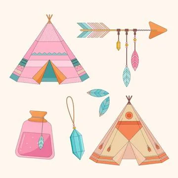 Flat boho element set Stock Illustration