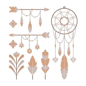 Flat boho elements collection Stock Illustration