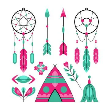 Flat boho elements collection Stock Illustration