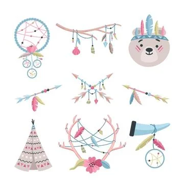 Flat boho elements collection Stockillustratie
