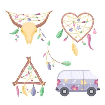 Flat boho elements collection イラスト素材