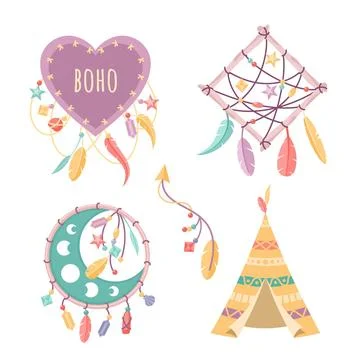 Flat boho elements collection Illustrazione stock