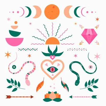 Flat boho elements collection Illustrazione stock