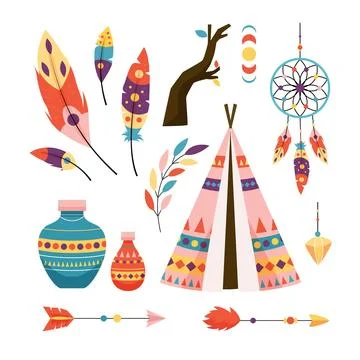 Flat boho elements collection Stock Illustration