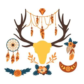 Flat boho elements collection Stock Illustration