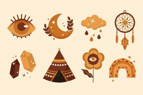 Flat boho elements collection Illustrazione stock