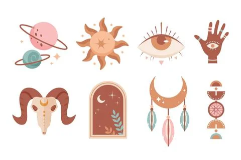 Flat boho elements collection Illustrazione stock