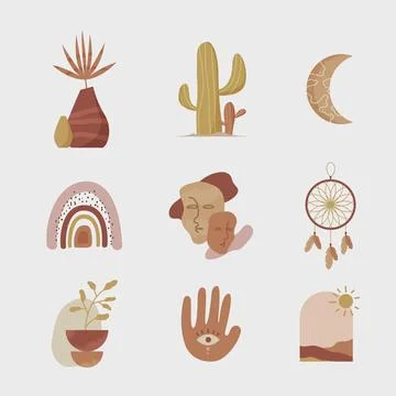 Flat boho elements collection Illustrazione stock