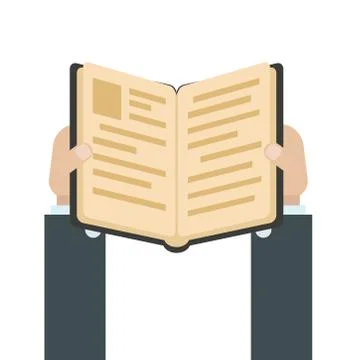 Flat book icon and hands. Library books, open dictionary page and encyclopedi Stock Illustration