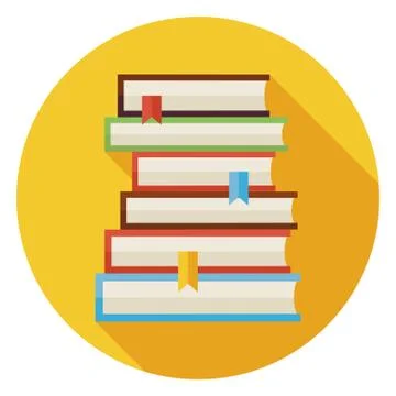 Flat Books with Bookmarks Circle Icon with Long Shadow Stock Illustration