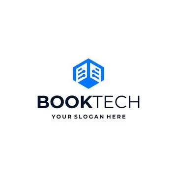 Flat BOOKTECH hexagon circuit blue Logo design Stock Illustration