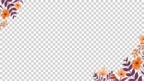 Flat border showing orange blossoms, magenta leaves, berry clusters on Illustrazione stock