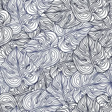 Flat botany seamless pattern with palm exotic elements. Monstera leaf silhoue Stock Illustration