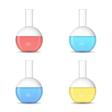 Flat bottom chemical flasks with colored sulutions Stock-Illustration