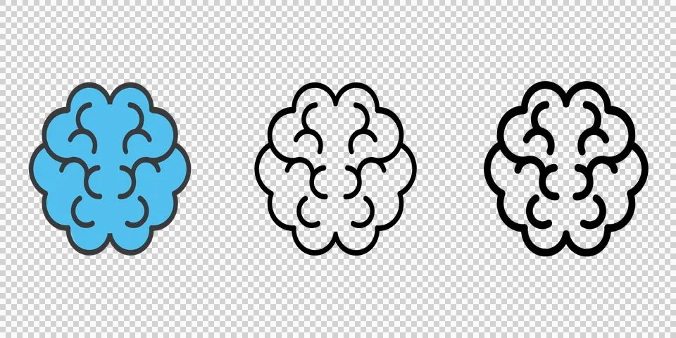 Flat Brain Icon Set in Black and Blue for UI Design Stock Illustration