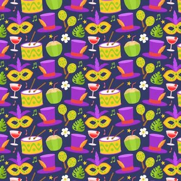 Flat brazilian carnival pattern 스톡 일러스트