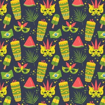 Flat brazilian carnival pattern Illustrazione stock