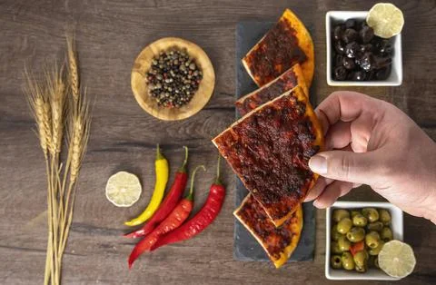Flat bread  baked with Hot and spicy paprika on top. Stock Photos