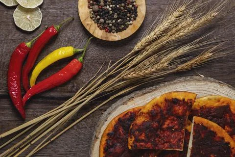 Flat bread  baked with Hot and spicy paprika on top. Stock Photos