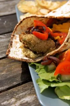 Flat bread with falafel and hummus Stock Photos