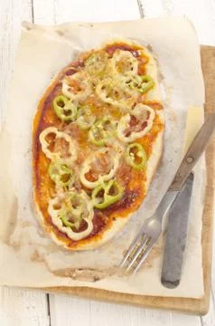 Flat bread pizza with paprika Stock Photos