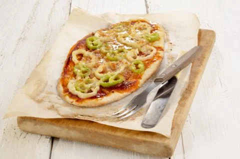 Flat bread pizza with paprika Stock Photos