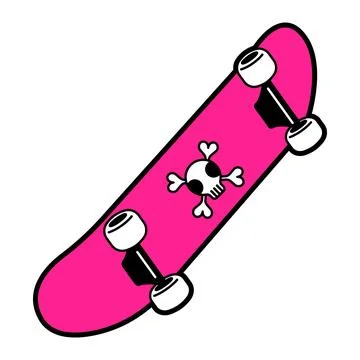 Flat bright vector illustration of a skull and crossbones print skateboard... Stock Illustration