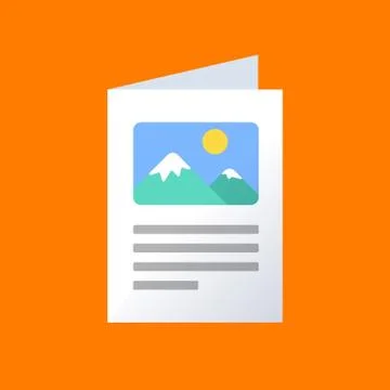 Flat Brochure Vector Icon, Color information brochure icon. File with pictures Stock Illustration
