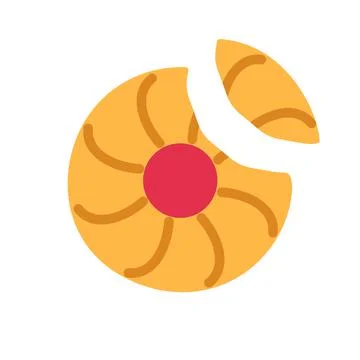 Flat brown cookie with jam on white background. Stock Illustration