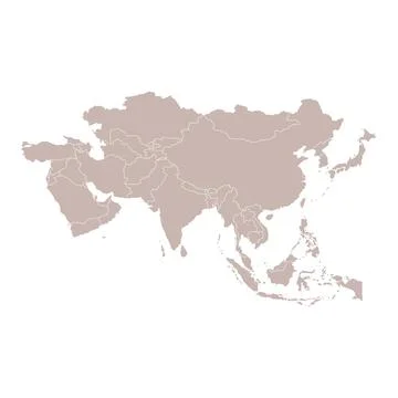 Flat brown map Asia isolated on white background. Stock Illustration