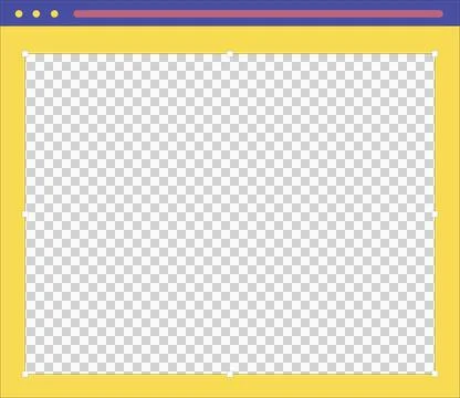 Flat browser window is showing yellow buttons, red bar, teal box, white handles, Stock Illustration