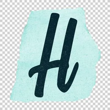 Flat brush script letter H is floating on torn turquoise paper speckled on 스톡 일러스트