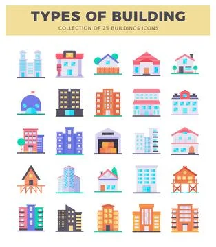 Flat building icons collection on white background Ilustración de archivo