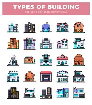 Flat building icons collection on white background Ilustración de archivo