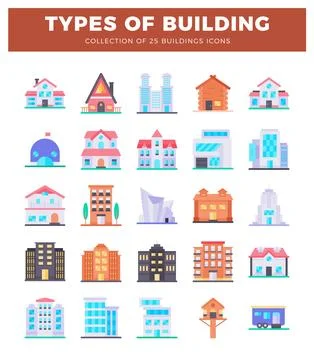 Flat building icons collection on white background Ilustración de archivo