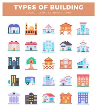 Flat building icons collection on white background Ilustración de archivo