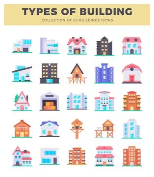 Flat building icons collection on white background Ilustración de archivo