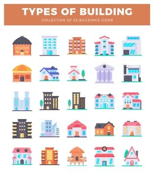 Flat building icons in diverse styles. presented on a white background Stockillustratie