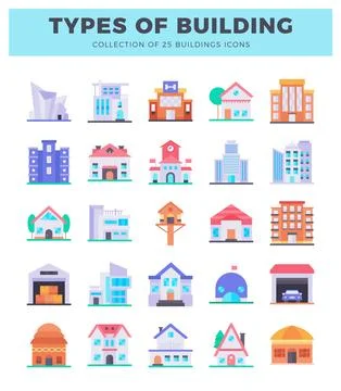 Flat building icons in a grid layout. Ilustração Stock