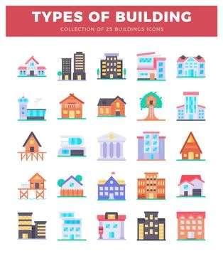 Flat building icons. Ilustración de archivo