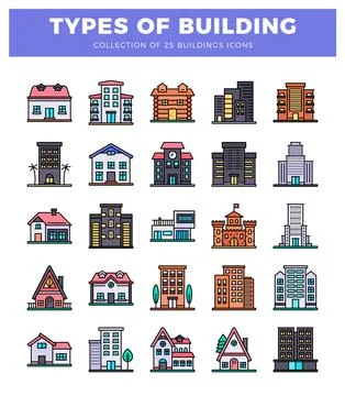 Flat building icons with modern design. Ilustración de archivo