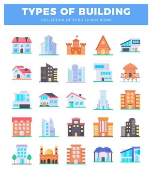 Flat building icons on a white background Ilustración de archivo