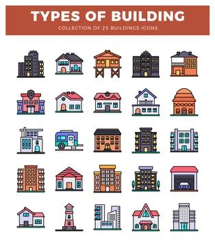 Flat building icons on white background. presented as a graphic design elemen Stockillustratie