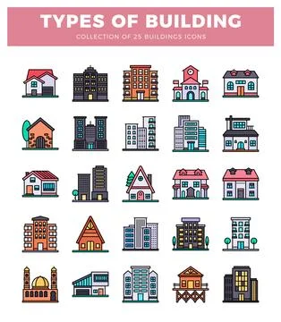 Flat building icons on a white background Ilustración de archivo