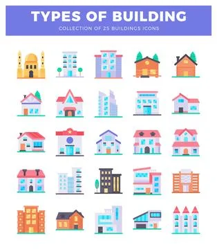 Flat building icons on white background. Ilustração Stock